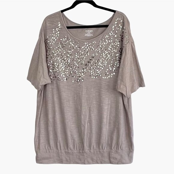 Lane Bryant Womens Beige Sequined Top Blouse Size 18/20 100% Cotton Loose Fit - Picture 1 of 12